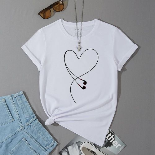 T-shirt à imprimé cœur et écouteur - SHEIN - Modalova