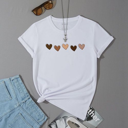 T-shirt à imprimé cœur à col rond - SHEIN - Modalova