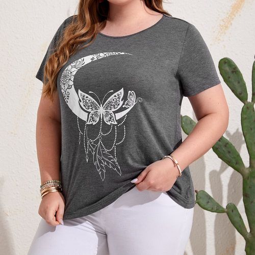 T-shirt à imprimé papillon et lune - SHEIN - Modalova