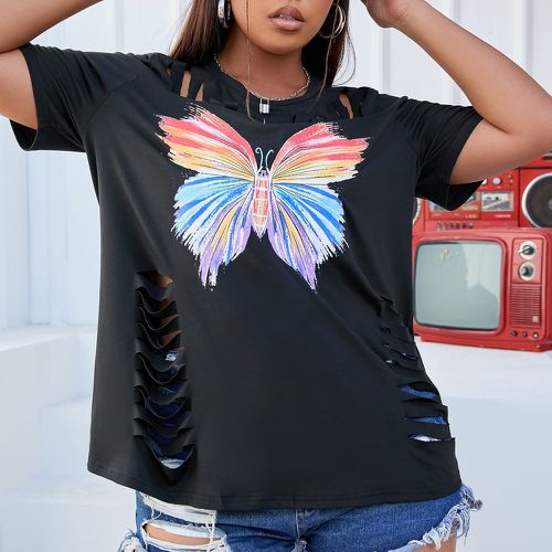 T-shirt à imprimé papillon découpe - SHEIN - Modalova