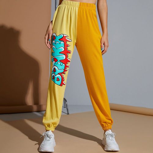Pantalon de survêtement taille haute à lettres à blocs de couleurs - SHEIN - Modalova