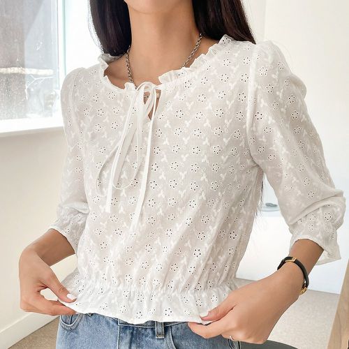 Blouse à broderie anglaise à fronces à nœud - SHEIN - Modalova