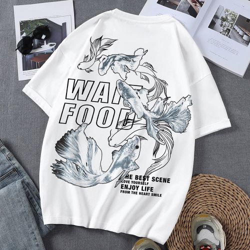 T-shirt slogan & à imprimé poisson - SHEIN - Modalova