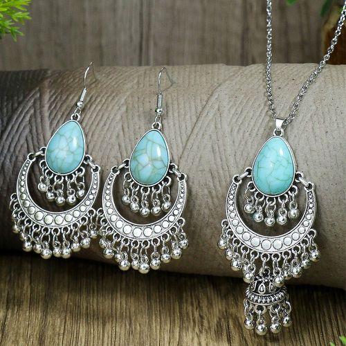 Pièces Set de bijoux turquoise & boule à franges - SHEIN - Modalova
