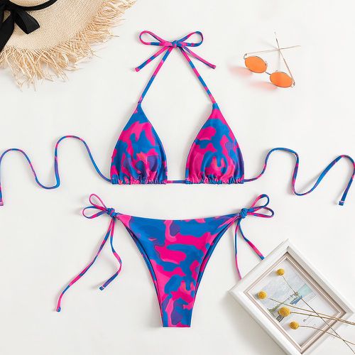 Bikini à imprimé camouflage triangulaire à nœud - SHEIN - Modalova