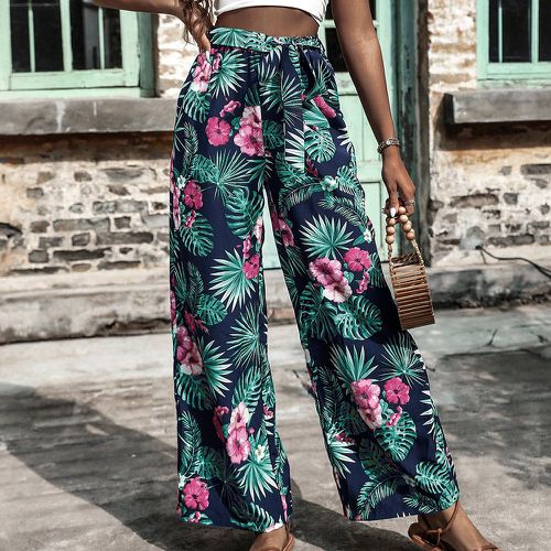Pantalon à imprimé tropical ceinturé - SHEIN - Modalova