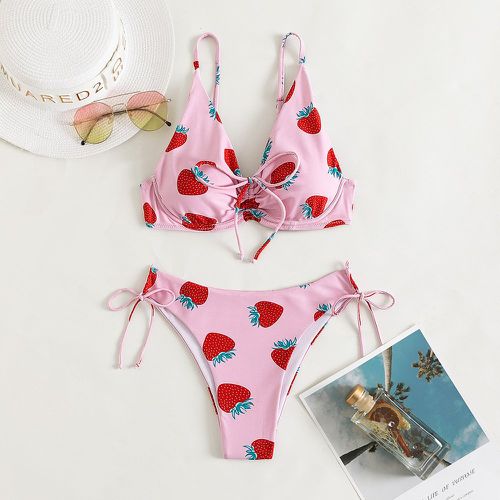 Bikini à armatures aléatoire à imprimé fraise à cordon - SHEIN - Modalova