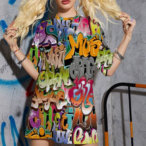 T-shirt oversize à lettre graffiti - SHEIN - Modalova