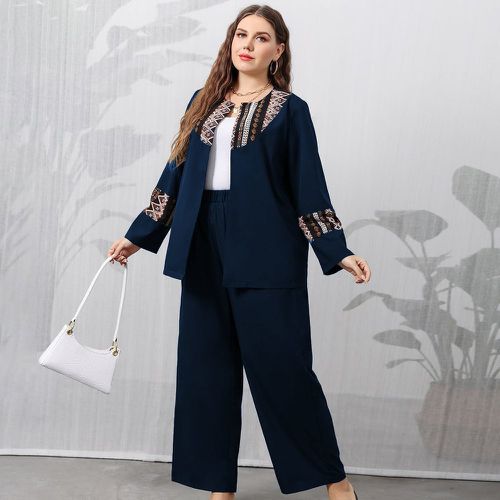 Manteau contrastant géométrique ouvert & pantalon - SHEIN - Modalova