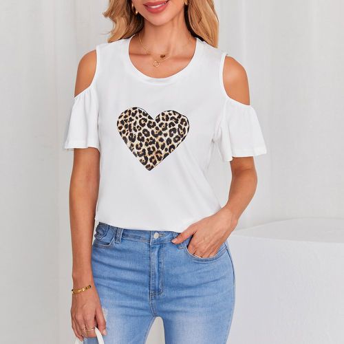 T-shirt cœur & léopard à épaules dénudées - SHEIN - Modalova