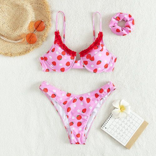 Bikini à armatures aléatoire à imprimé fraise à plis & Bandeau - SHEIN - Modalova