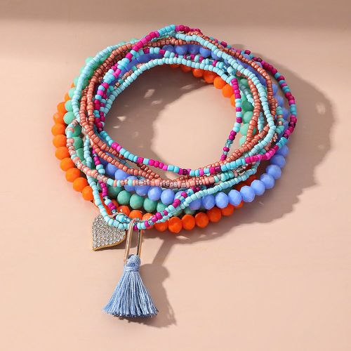 Pièces Bracelet de cheville perlé cœur & à franges de couleur aléatoire - SHEIN - Modalova