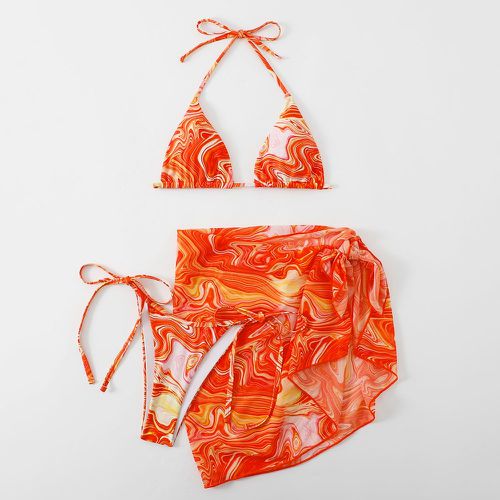 Pièces Bikini graphique aléatoire à imprimé à nœud & jupe de plage - SHEIN - Modalova