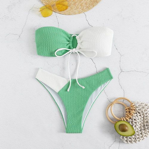 Bikini à blocs de couleurs texturé à nœud - SHEIN - Modalova