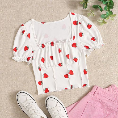 T-shirt avec imprimé fraise et plis - SHEIN - Modalova