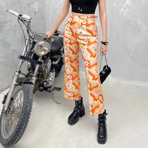 Pantalon taille haute à imprimé floral œillet à boucle - SHEIN - Modalova