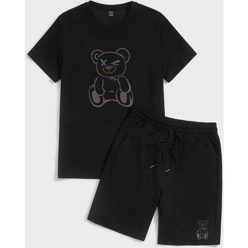 T-shirt réfléchissant à imprimé ours & Short à cordon - SHEIN - Modalova