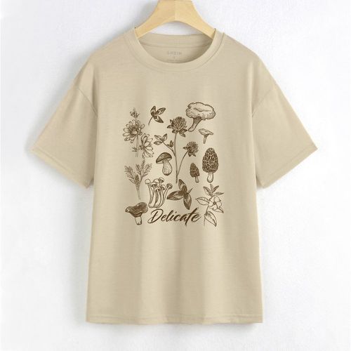 T-shirt à imprimé champignon et lettre - SHEIN - Modalova