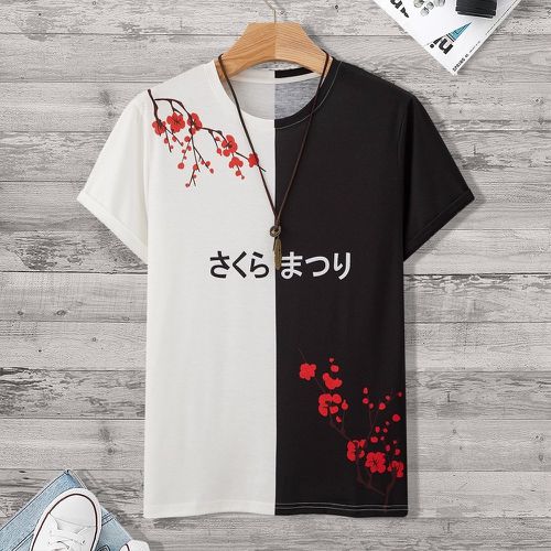T-shirt avec motif caractère japonais à blocs de couleurs - SHEIN - Modalova