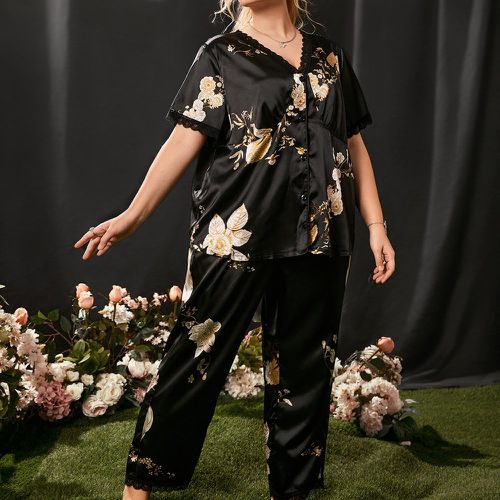 Ensemble de pyjama short & blouse à imprimé floral en dentelle en satin - SHEIN - Modalova