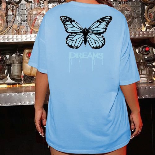 T-shirt oversize papillon et lettre - SHEIN - Modalova