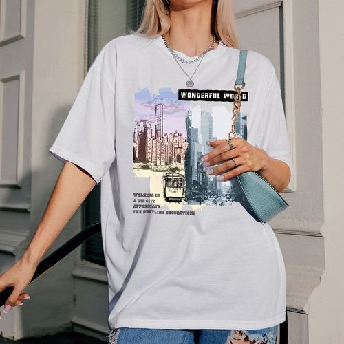 T-shirt oversize à motif slogan et bâtiments - SHEIN - Modalova