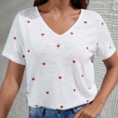 T-shirt à imprimé cœur encolure V - SHEIN - Modalova