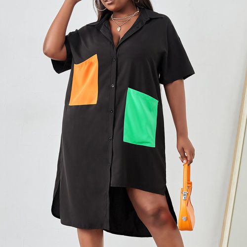 Robe chemise à blocs de couleurs patch à poche asymétrique - SHEIN - Modalova