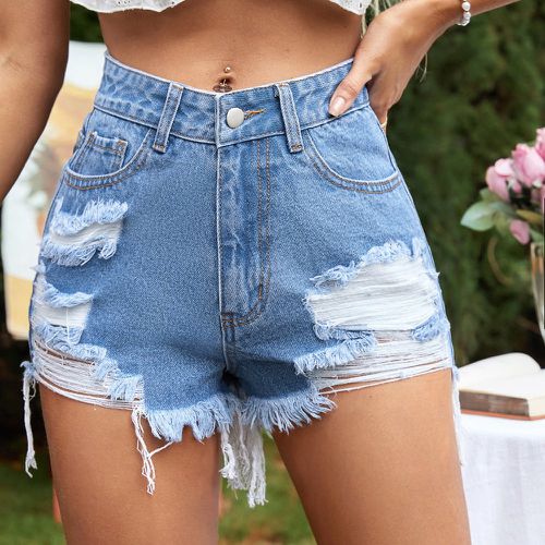 Short en jean déchiré effiloché taille haute - SHEIN - Modalova