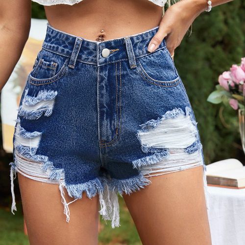 Short en jean déchiré effiloché taille haute - SHEIN - Modalova