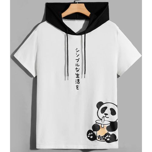 T-shirt à motif caractère japonais dessin animé à capuche - SHEIN - Modalova