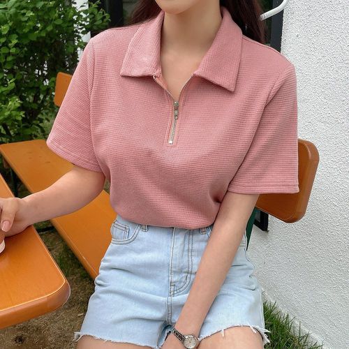 T-shirt en maille gaufrée zippé - SHEIN - Modalova