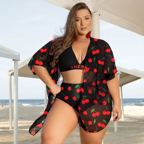 Bikini à imprimé fraise avec kimono - SHEIN - Modalova