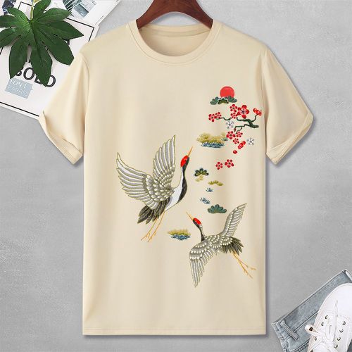 T-shirt à imprimé grue et fleur - SHEIN - Modalova