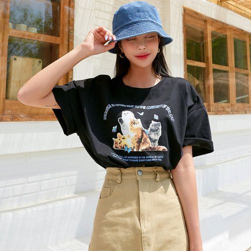 T-shirt oversize animal et à motif slogan - SHEIN - Modalova