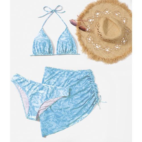 Pièces Bikini triangulaire ras-du-cou à motif fluide & Jupe de plage à cordon - SHEIN - Modalova