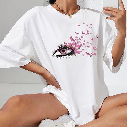 T-shirt oversize à imprimé papillon et œil - SHEIN - Modalova