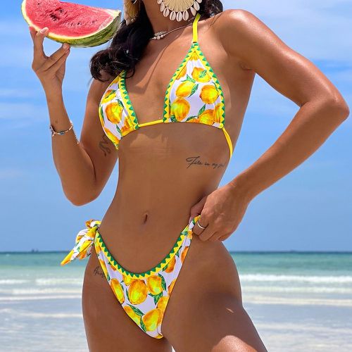 Bikini à imprimé citron ras-du-cou triangulaire à nœud - SHEIN - Modalova
