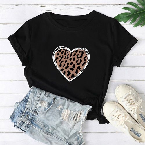 T-shirt à imprimé léopard et cœur(sans short en jean) - SHEIN - Modalova
