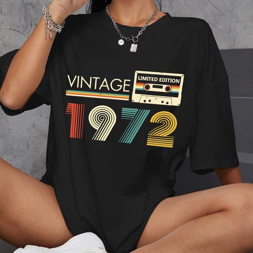 T-shirt oversize à motif cassette audio et lettres - SHEIN - Modalova
