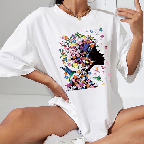 T-shirt oversize fleuri à motif de figure - SHEIN - Modalova
