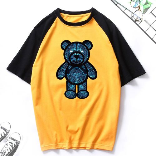 T-shirt à imprimé ours contrastant manches raglan - SHEIN - Modalova