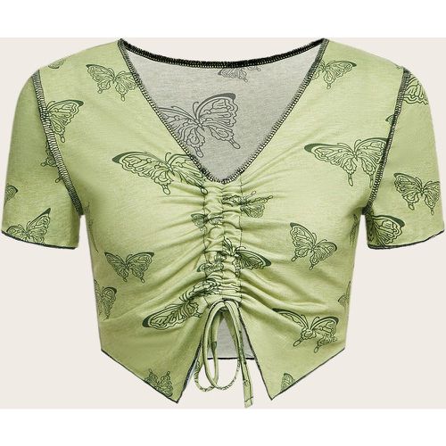 T-shirt à imprimé papillon à cordon - SHEIN - Modalova