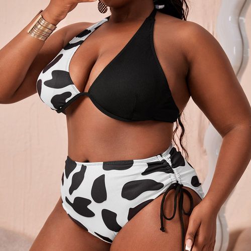 Bikini à imprimé vache ras-du-cou push-up à cordon taille haute - SHEIN - Modalova