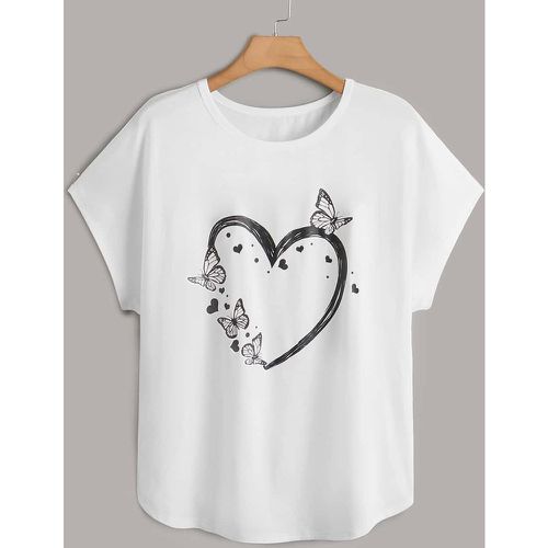 T-shirt à imprimé cœur et papillon à manches chauve-souris - SHEIN - Modalova
