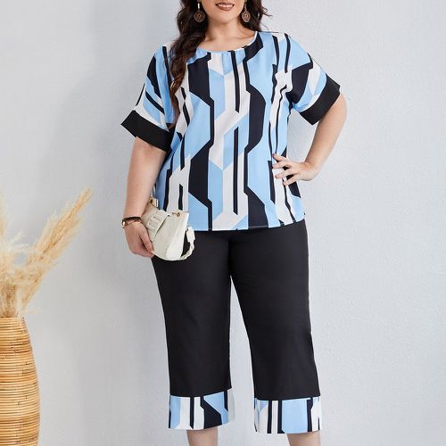 Pantalon & Blouse à imprimé géométrique à bordure contrastante manches chauve-souris - SHEIN - Modalova