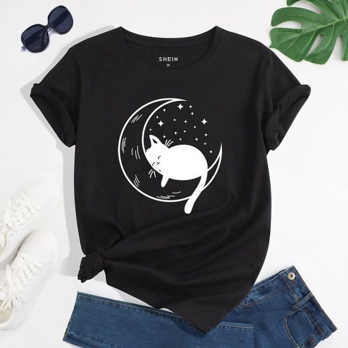 T-shirt à imprimé chat et lune - SHEIN - Modalova