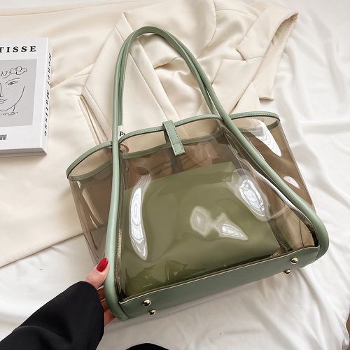 Sac fourre-tout d'épaule transparent à lettres avec pochette intérieure - SHEIN - Modalova