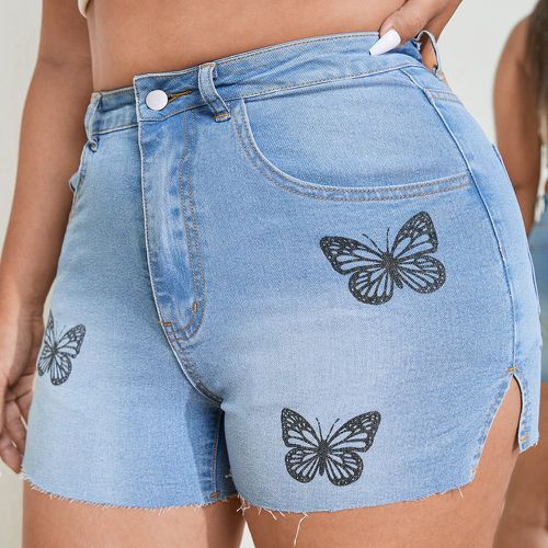 Short en jean à imprimé papillon ourlet effiloché - SHEIN - Modalova