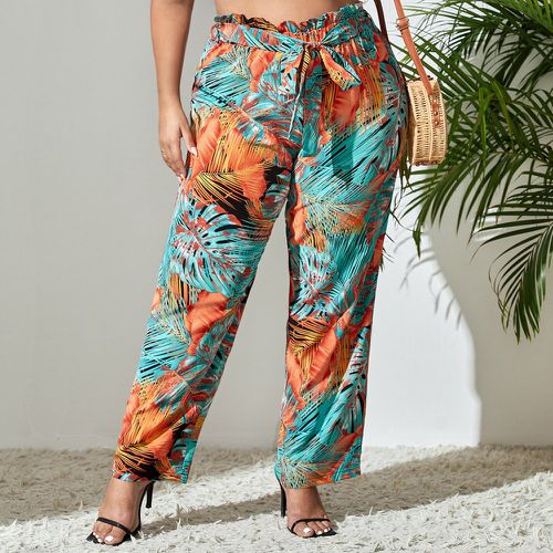 Pantalon à imprimé tropical à taille froncée ceinturé - SHEIN - Modalova